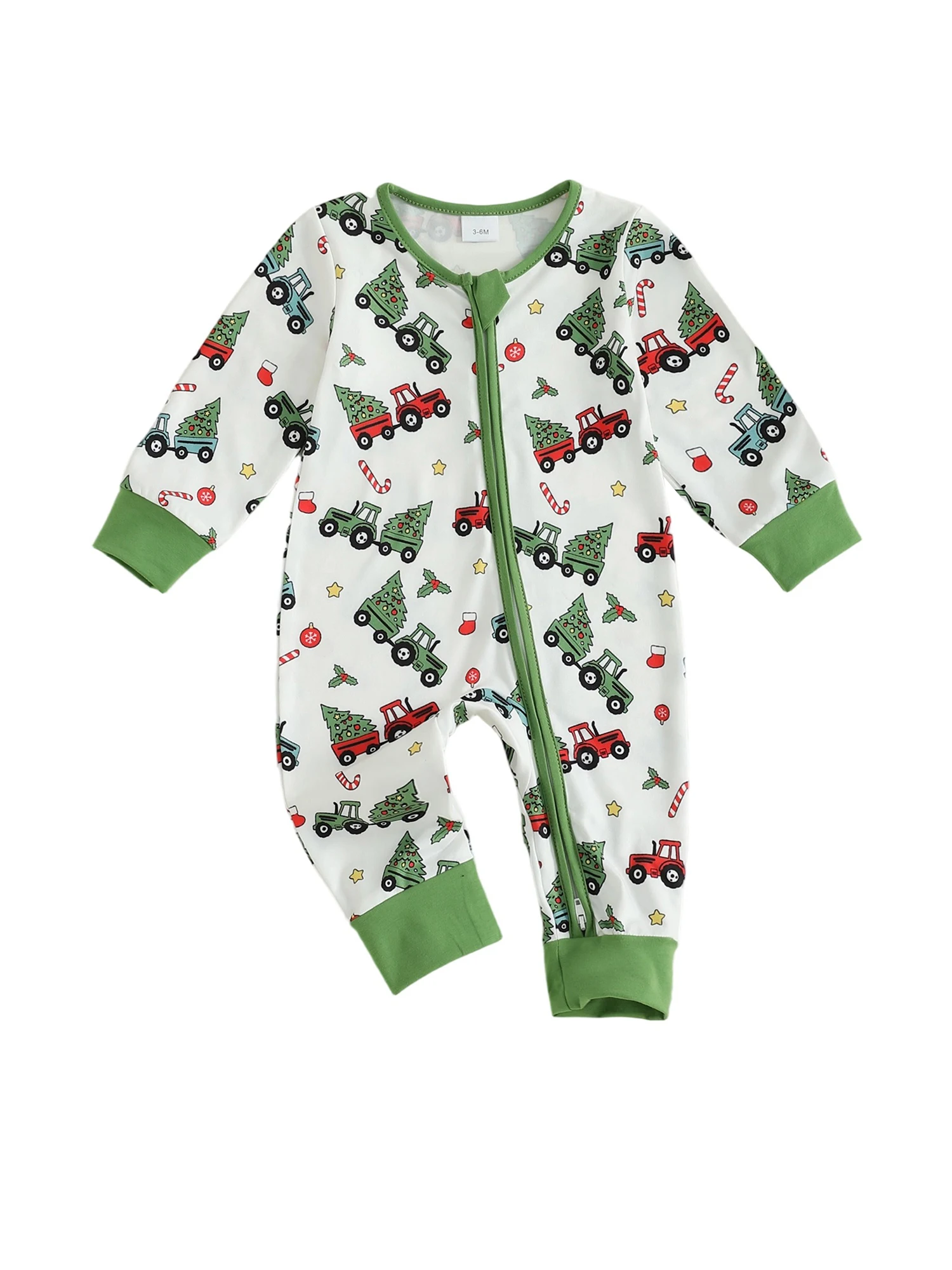

Infant Unisex Holiday Romper Festive Print Round Neck Long Sleeve Autumn Zip-Up for Christmas Theme