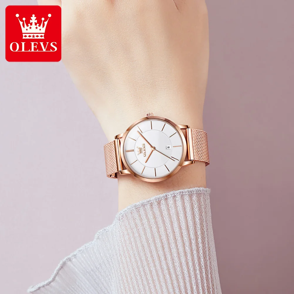 OLEVS Women\'s Watches Waterproof Stainless Steel Mesh Belt Ladies Watch Quartz Ultrathin Wristwatch Fashion Quartz Ladies Watch