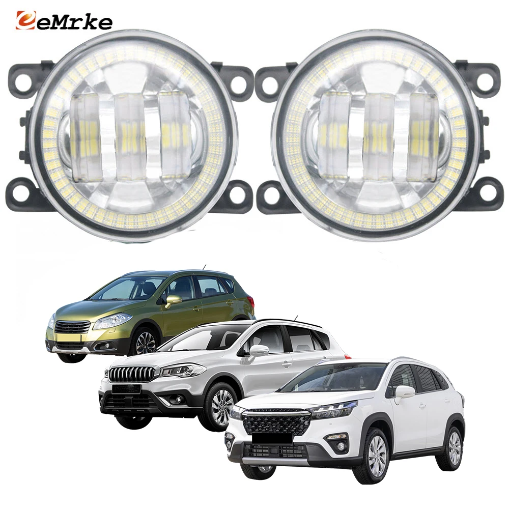 

2X LED Car Fog Lamp Assembly for Suzuki Sx4 New S-Cross JY 2013 2014-2021 2022 2023 Angel Eyes Halo DRL Daytime Running Light