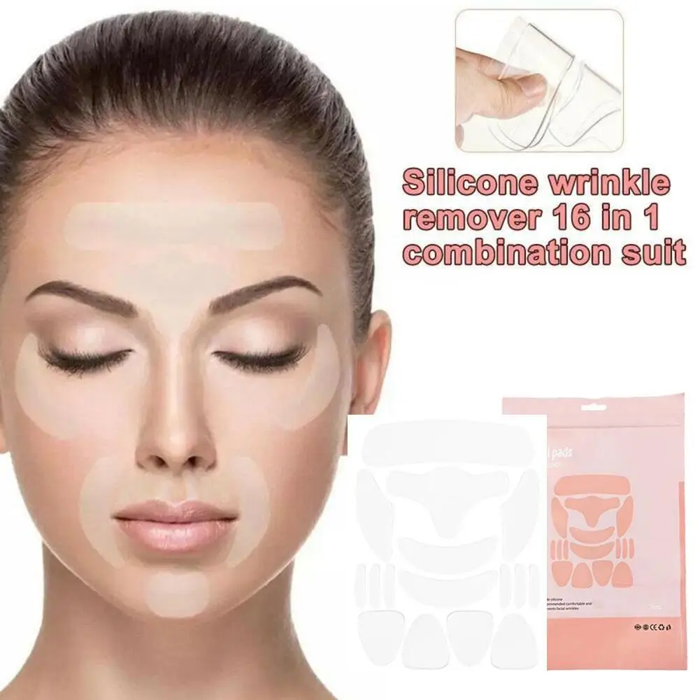 Patch facial anti-rides en silicone réutilisable, patch ruisseau, lifting du front, lifting de la beauté des yeux, rides du visage, 16 en 1, D9N4