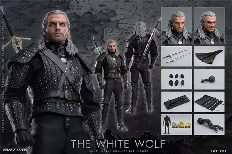 In Stock BUZZTOYS BUZ001 1/6 Scale Male Soldier White Wolf Geralt 12'' Full Set Collectible Action Figure Model for Fans Gifts