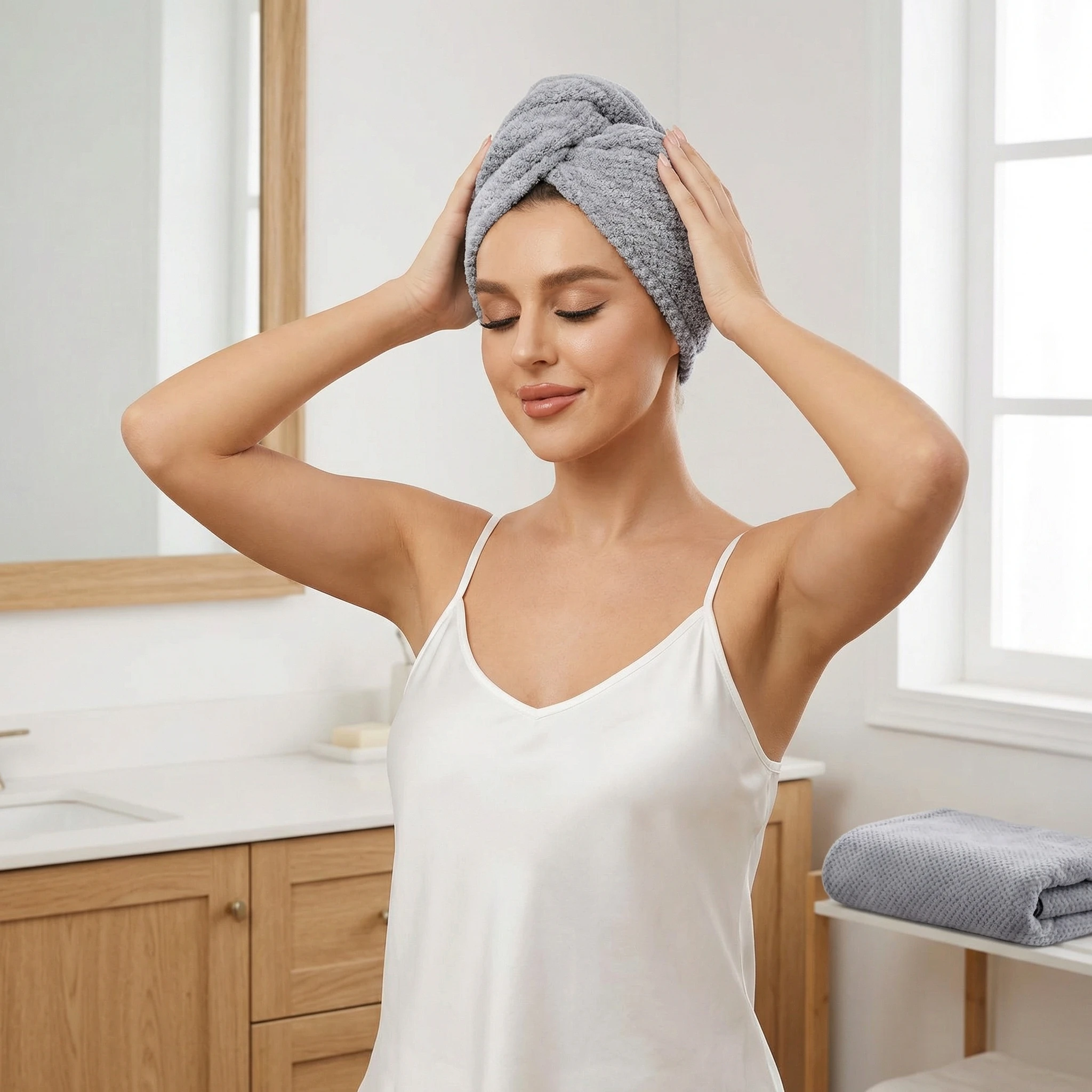3Pcs Microfiber Hair Towel Set, Super Absorbent Quick-Dry Hair Drying Cap, Anti-Frizz Hair Wrap for Curly Wet Hair, Bathroom Ess