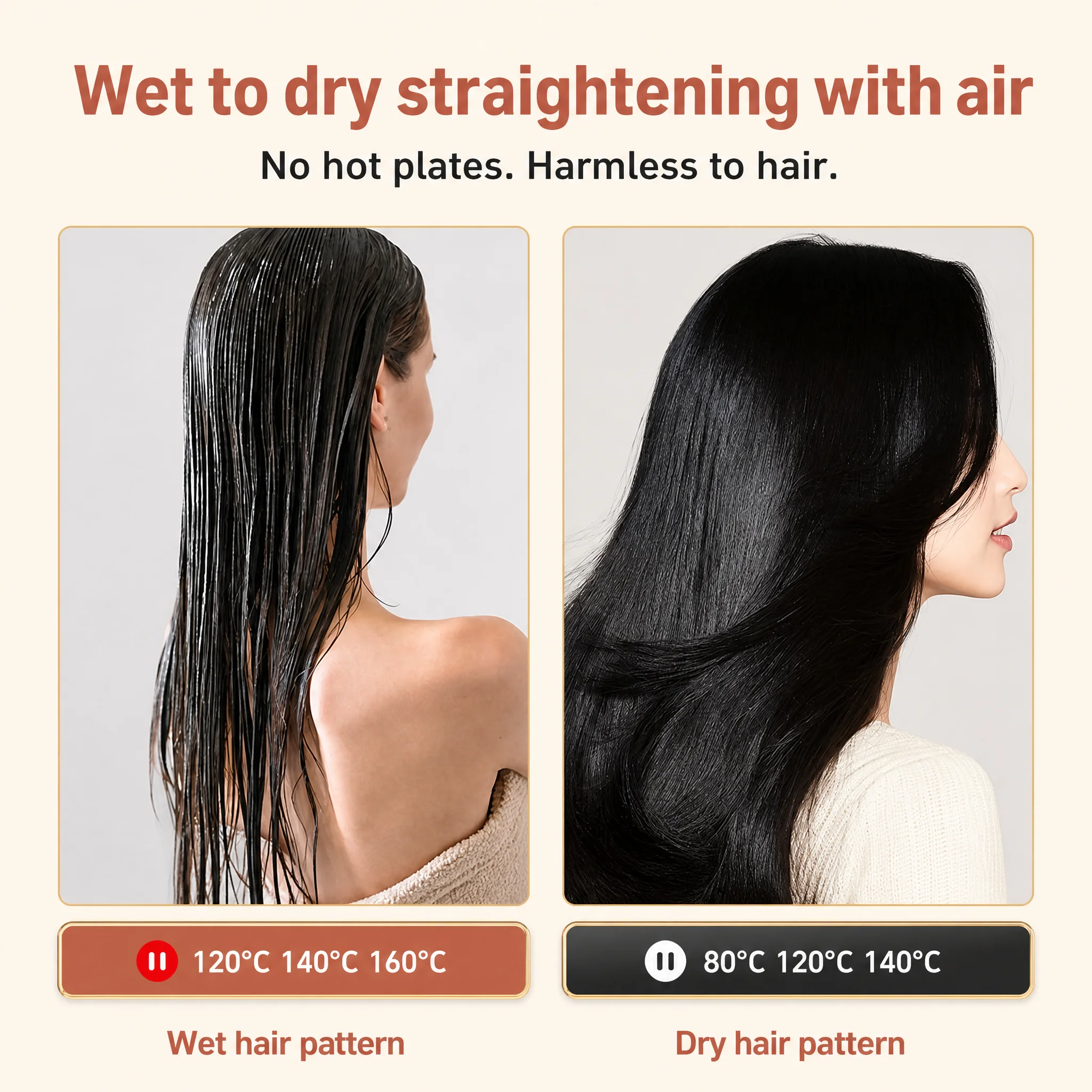 2-in-1 Electric Multi Styler, Wet/Dry LED Flat Iron, Hair Straightener with Airflow, Air Blower Dryer, Household Use
