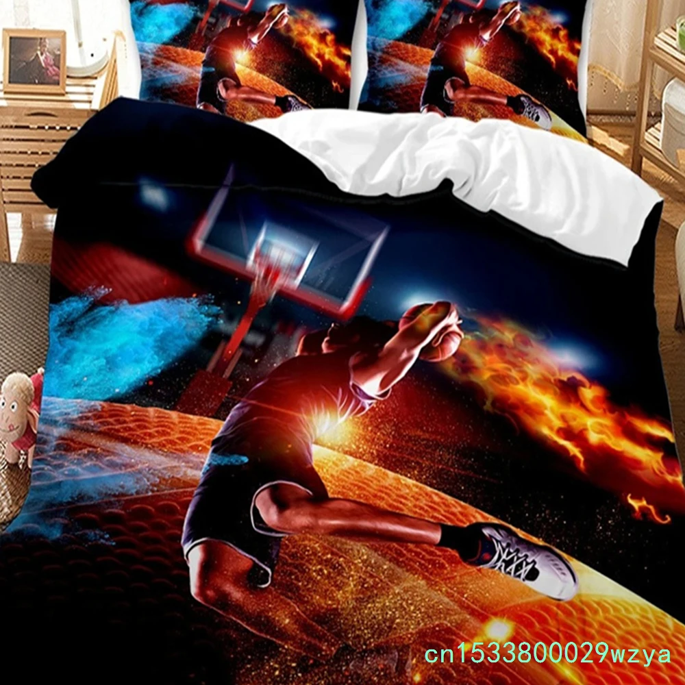 3D Basketball King Queen Duvet Cover Sports Theme Bedding Set For Kids Teens Boys Ball Game Bedroom Decor Soft Comforter Cover