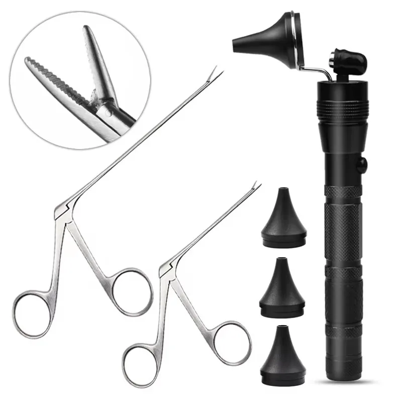 Earwax Nose Wax Cleaner Plier Picker Ear Endoscope Remover Micro Alligator Crocodile Vet Forceps Tweezers with Light Tool C3