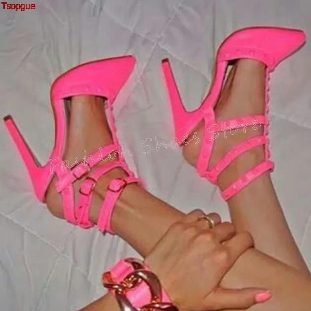 

Pink Pointed Toe Ankle Buckle Pumps Stilettos High Heels High Heel Shoes for Women Fashion Heels 2024 New Zapatos Para Mujere