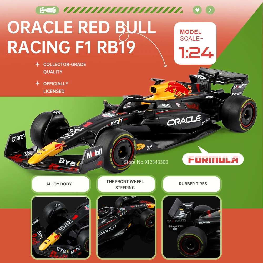 

1:24 Oracle Red Bull Racing Verstappen F1 RB19 Model Car Toy Alloy Body Models Front Wheel Steer Metal Cars Hobby Collection