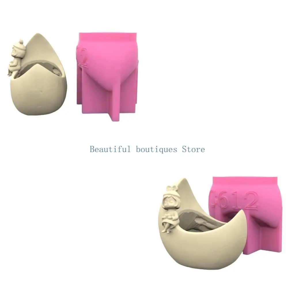 

U4LF Луна Девушка Держатель Ручки Плесень Цветочные Горшки Эпоксидная Смола Силиконовые Формы DIY Ремесла Гипс