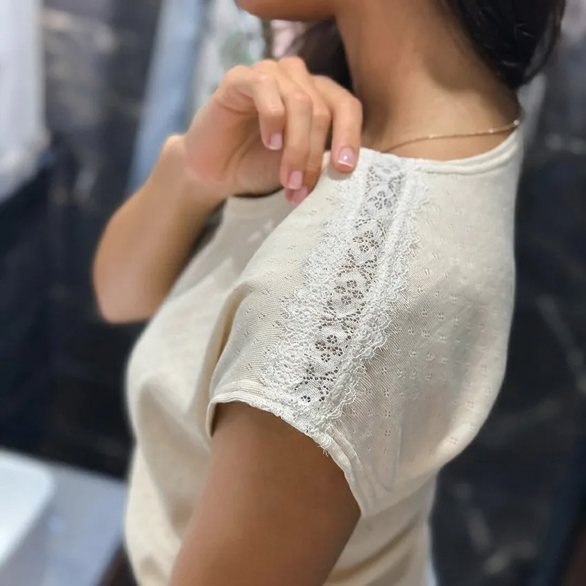 Summer Women Pajamas Shorts Cotton Sleepwear Short Pants Two Piece Set Lounge Shorts Cream Color High Waist Lounge Shorts view 5