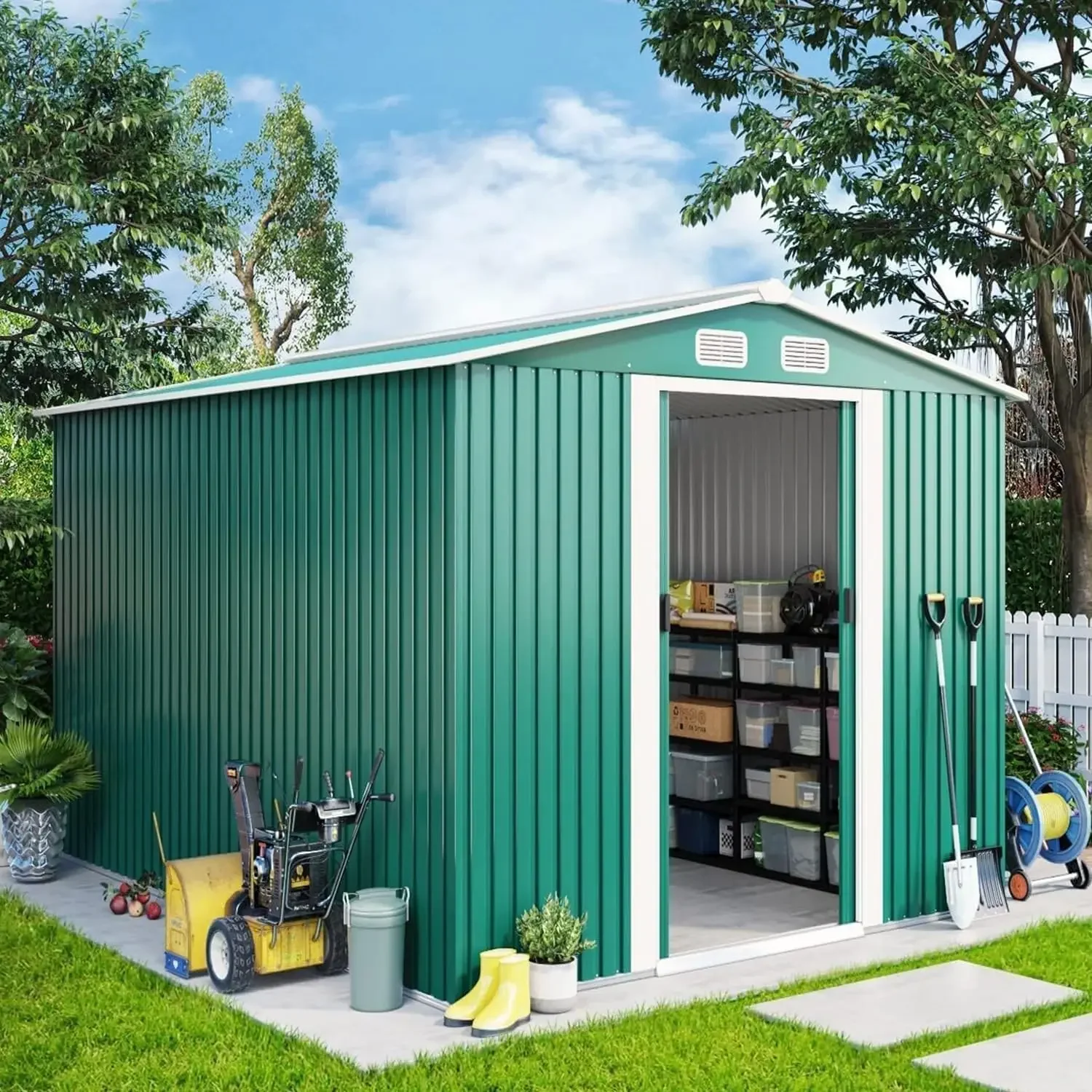 

8x10 Storage Shed, Outdoor Storage Shed, Steel Shed, Outdoor Garden Storage Sheds, Large Tool Shed for Backyard, Patio, Lawn