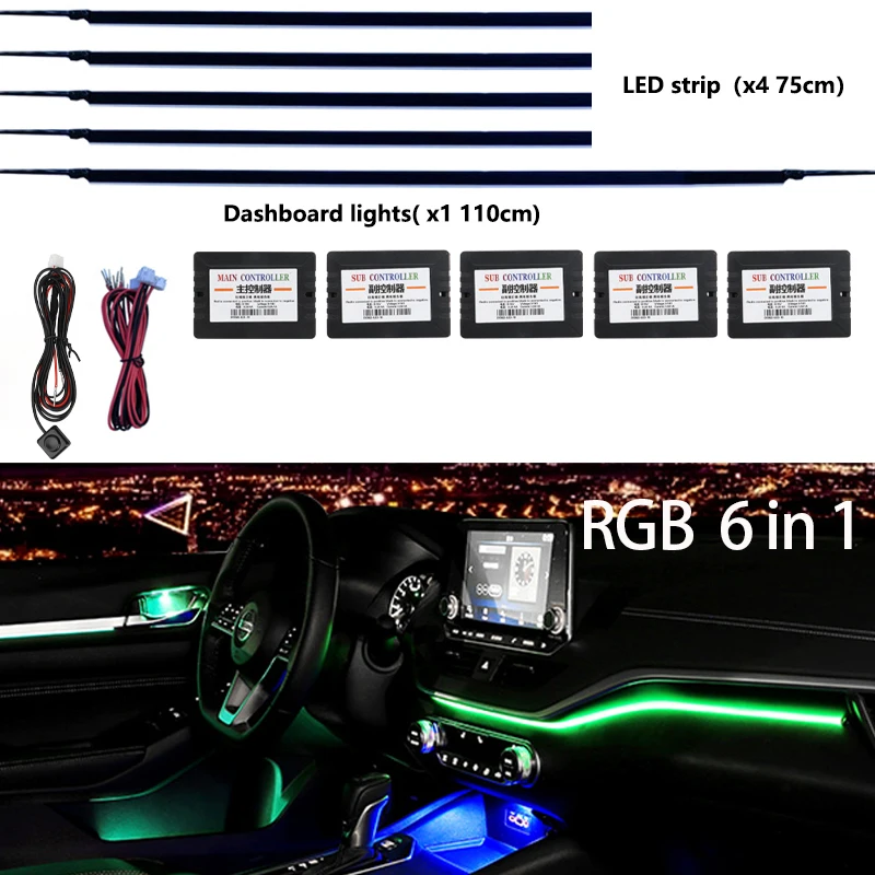NONE LED Umgebungslicht Auto Innenbeleuchtung Streifen Neon RGB Umgebungslampe Auto Auto Dekoration Zubehör 18/10/6 in 1, 64 Farben 5