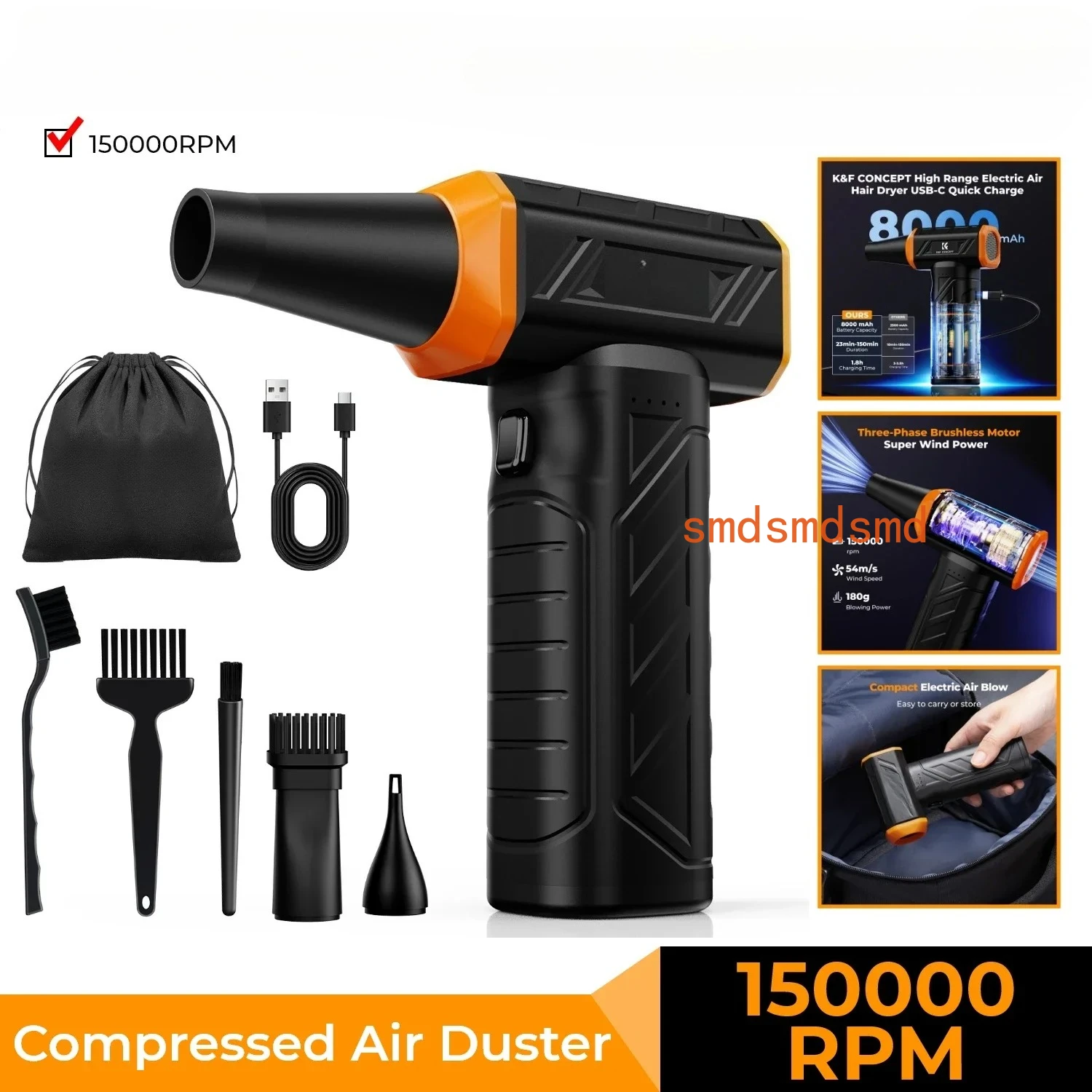 150000RPM 8000mAh Electric Air Duster Brushless Compressed Air Blower for PC,Laptop Keyboard,Camera Dust Cleaner