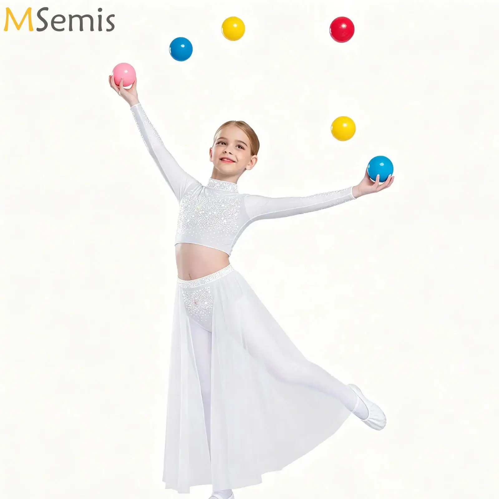 

Girls Lyrical Modern Praise Ballet Dance Set Shiny Crop with Skirt Outfit Figure Skating Rhythmic Gymnastics Performance Costume