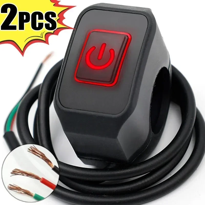 2pcs 22mm Motorcycle Retrofit Switch Headlight Horn Control On/Off With LED Display Light Switch Button Handlebar Mount