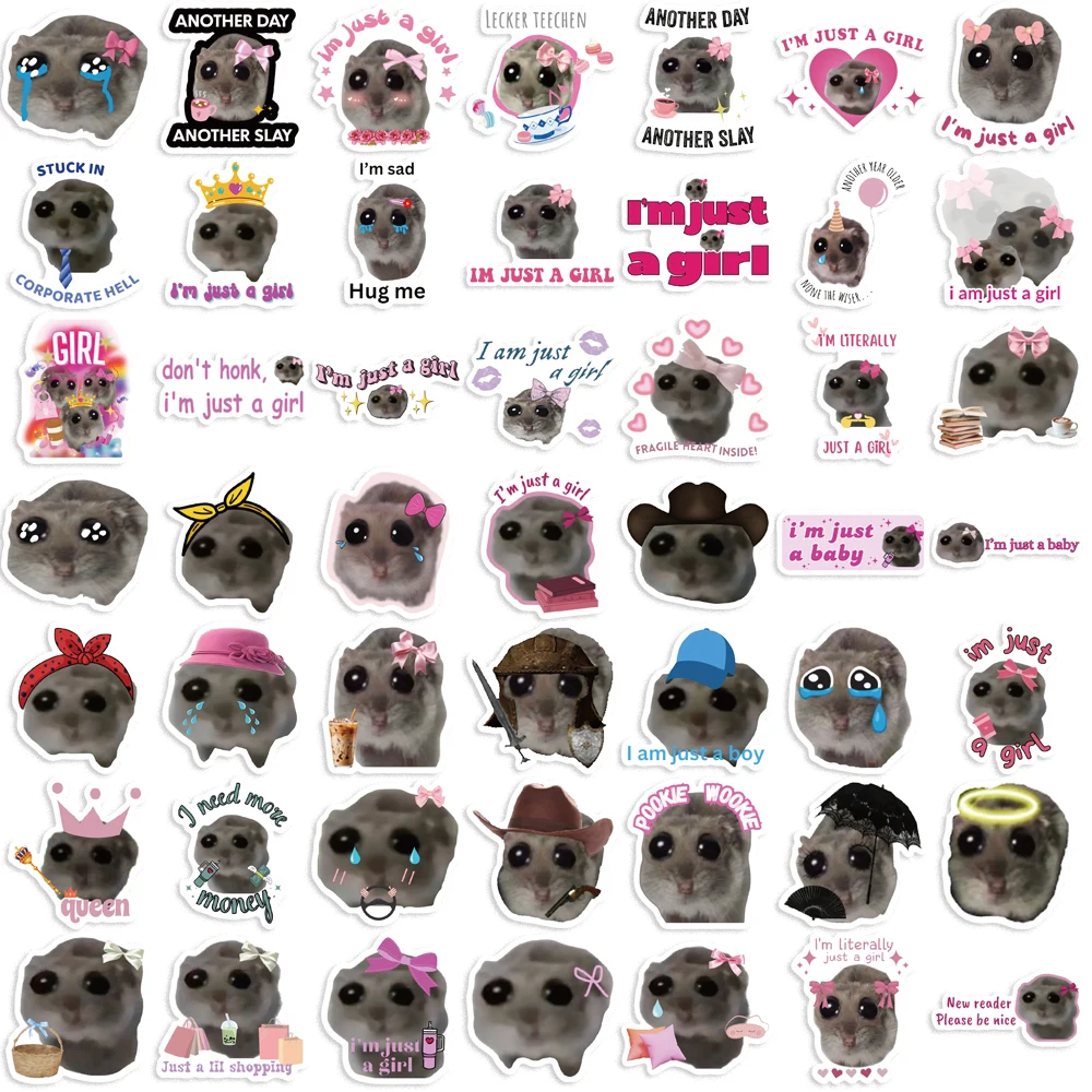 56pcs Sad Hamster Meme Decals Cute Stickers Aesthetic Phone Notebook Suitcase Laptop Fridge Wall Cartoon Animals Sticker