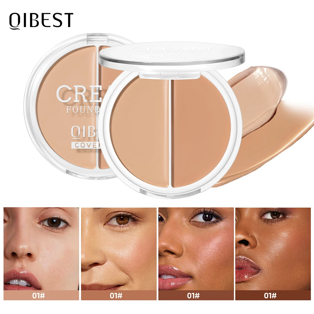 QIBEST Cream Foundation High Coverage Concealer Cover Anti Dark Circle Freckle Long Lasting Waterproof BB Cream Face Makeup Base