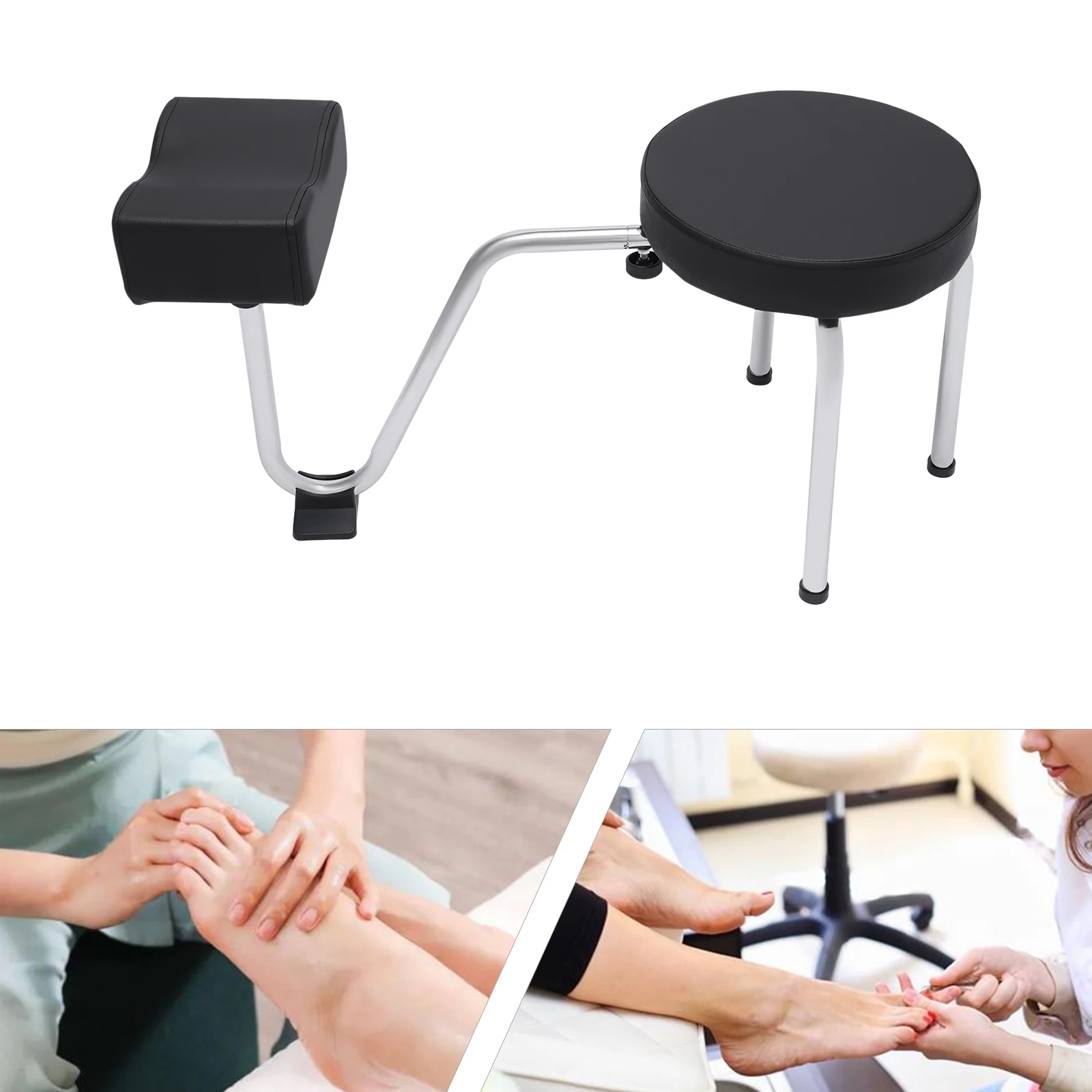 Pedicure descanso para os pés fezes altura ajustável cadeira de cuidados com os pés fezes prego estúdio spa móveis, preto prata design moderno