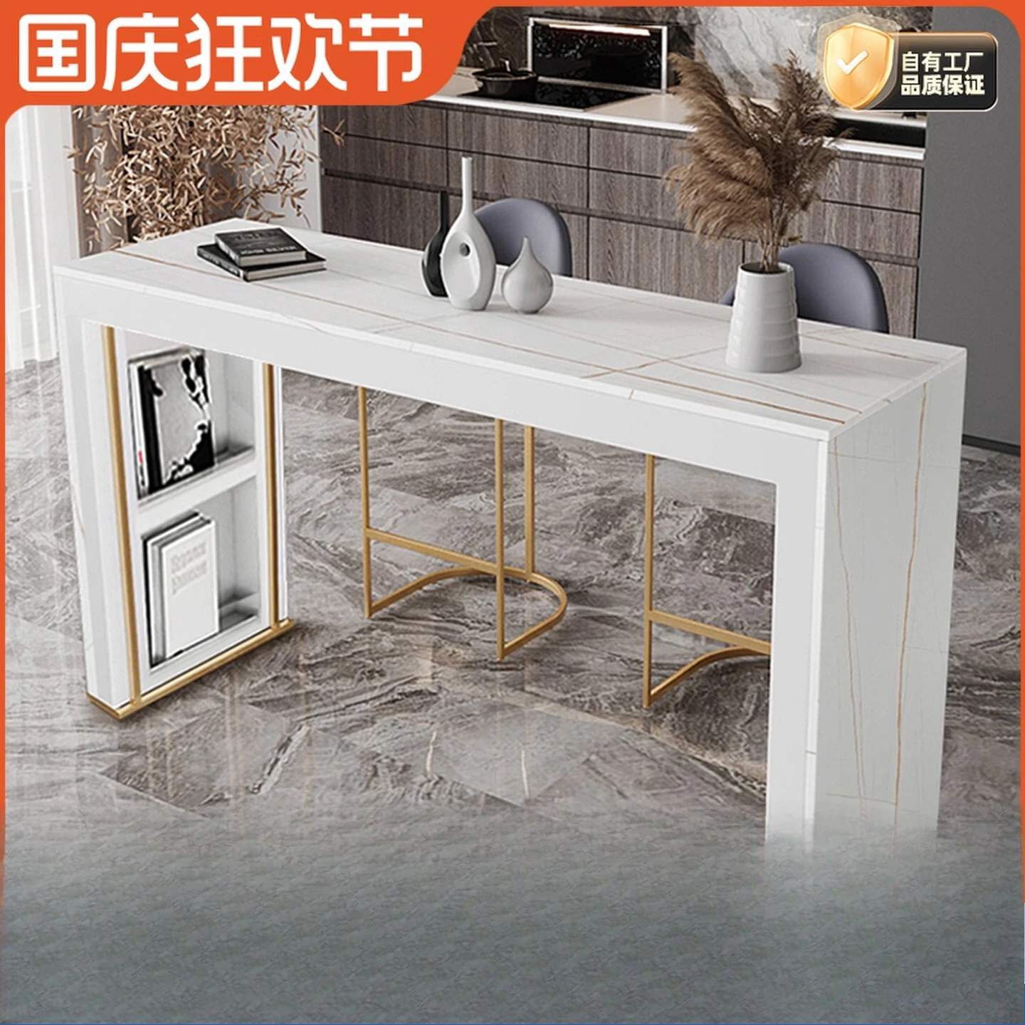 

Italian rock slab light luxury bar table open kitchen island table integrated living room wall high table and chairs
