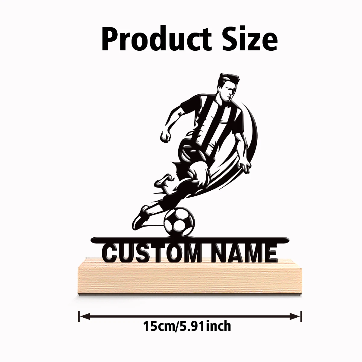 1pc Personalized Custom Football Player Metal Statues With Wooden Base Tabletop Decoration Wooden Base Wall Decor for Kitchen, D view 2