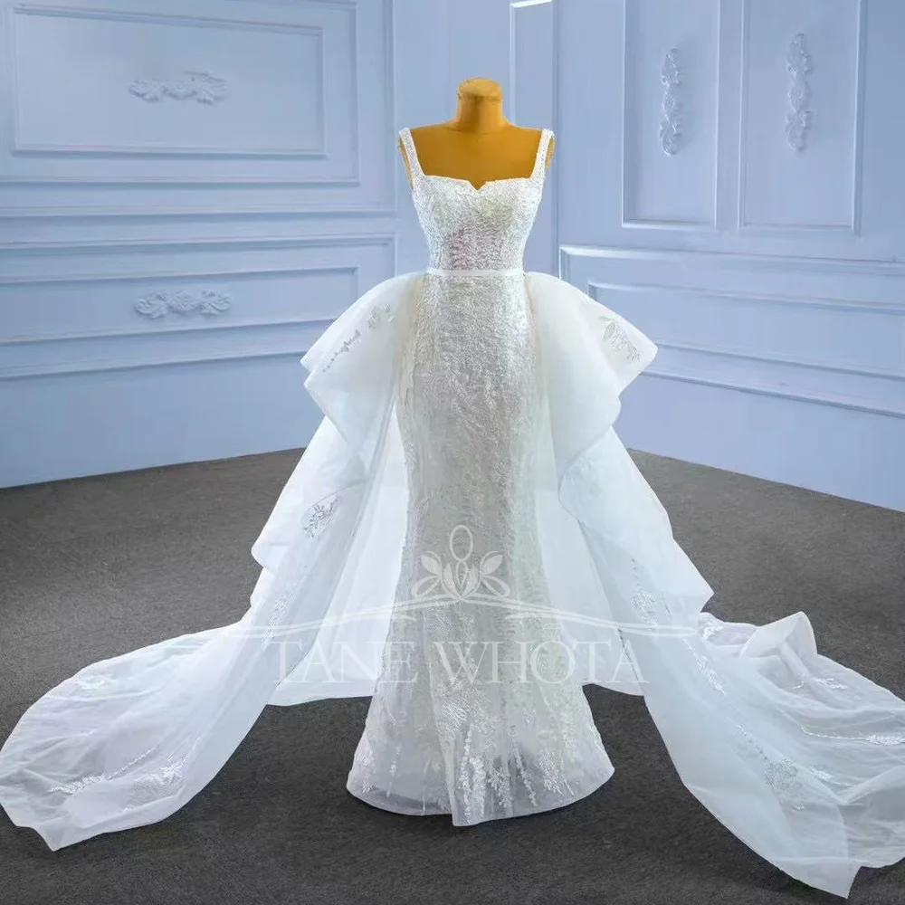 

Luxury White Wedding Dress 2025 Spaghetti Straps Lace-Up Back Detachable Train Embroidery Beading Customized Robe Mariée