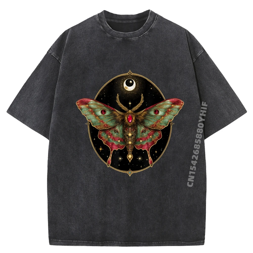 

Mystical Luna Moth Небесные футболки с бабочкой для мужчин, повседневные футболки, мужская свободная футболка с рисунком, потертая одежда в стиле ретро