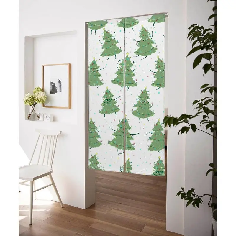 VIKAMA Cartoon Dancing Christmas Tree Noren Curtain Doorway Partition Xmas Room Divider Cute Decor Home Kitchen Living Room