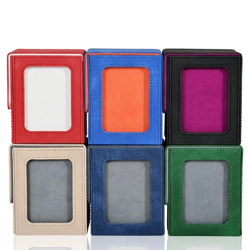 Kartenspielbox mit Sichtfenster, Sammelkarten-Aufbewahrungsbox, fasst 120+ einzeln gehüllte Karten, PU-Leder-Denim-Kartenbox für TCG – Detail 2