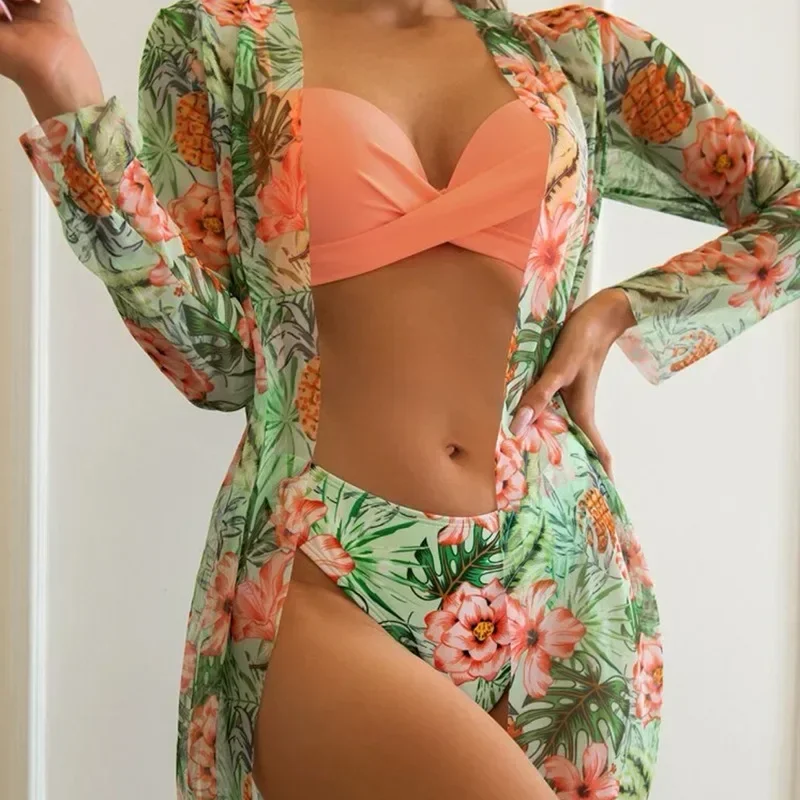 Dreiteiliges Bikini-Set, Strandrock, Tuniken für den Strand, Vertuschung, Badeanzug, Damen, Rüschen, Biquini, Badeanzug, Sommer, Strandkleidung