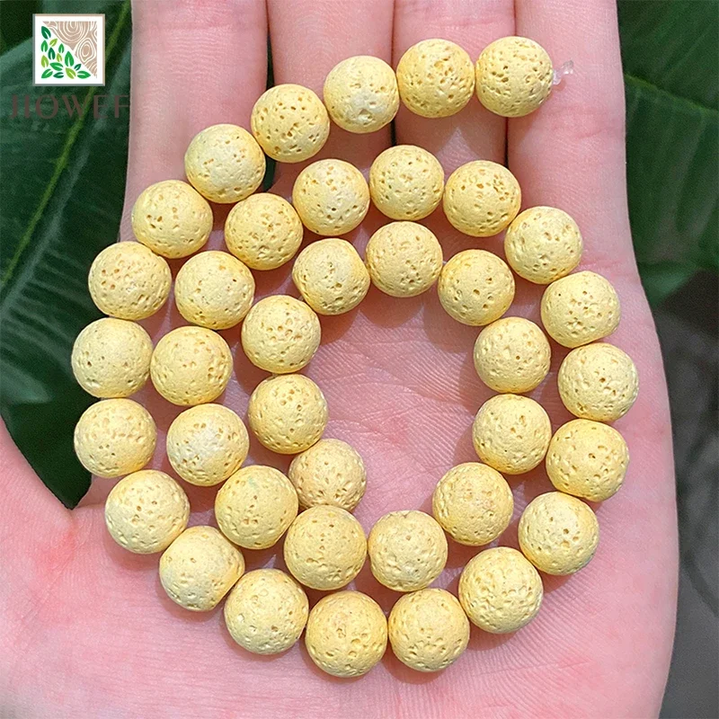 Perles de roche volcanique naturelle, hématite de lave jaune, rondes, amples, 4/6/8/10mm, pour la fabrication de bijoux, 15 pouces