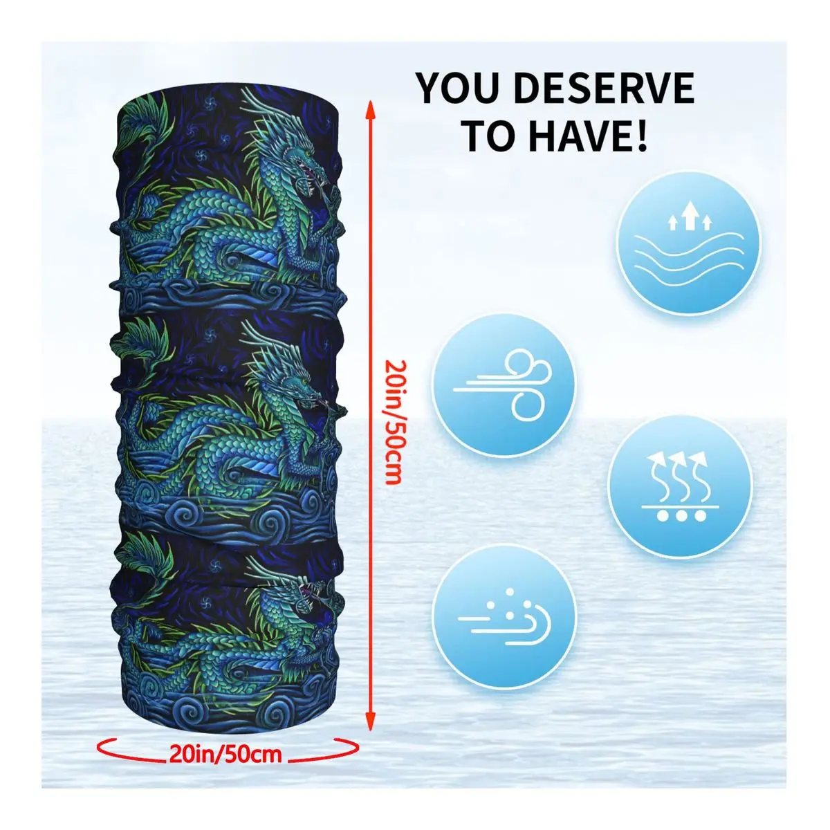 Chinese Azure Dragon Bath Mat Headband Neck Cycling Tube Scarf Bandana Gaiter All Seasons Unisex