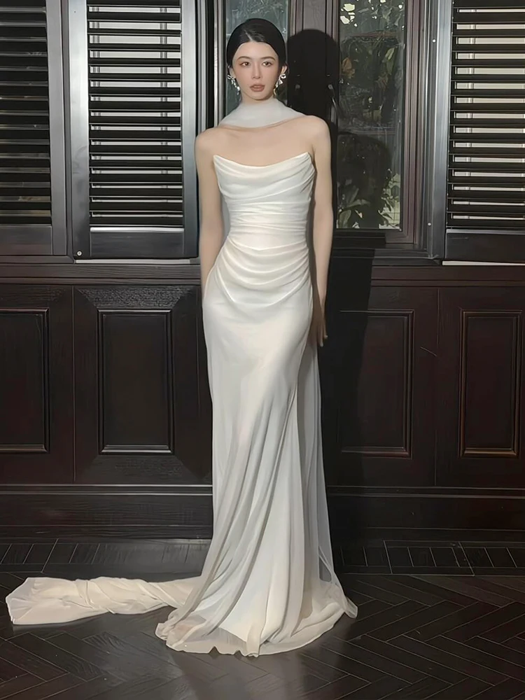 

Свадебное платье Ele Fi Tail из атласа с бретельками, длинная юбка без рукавов, для невесты и подружек невесты, для помолвки