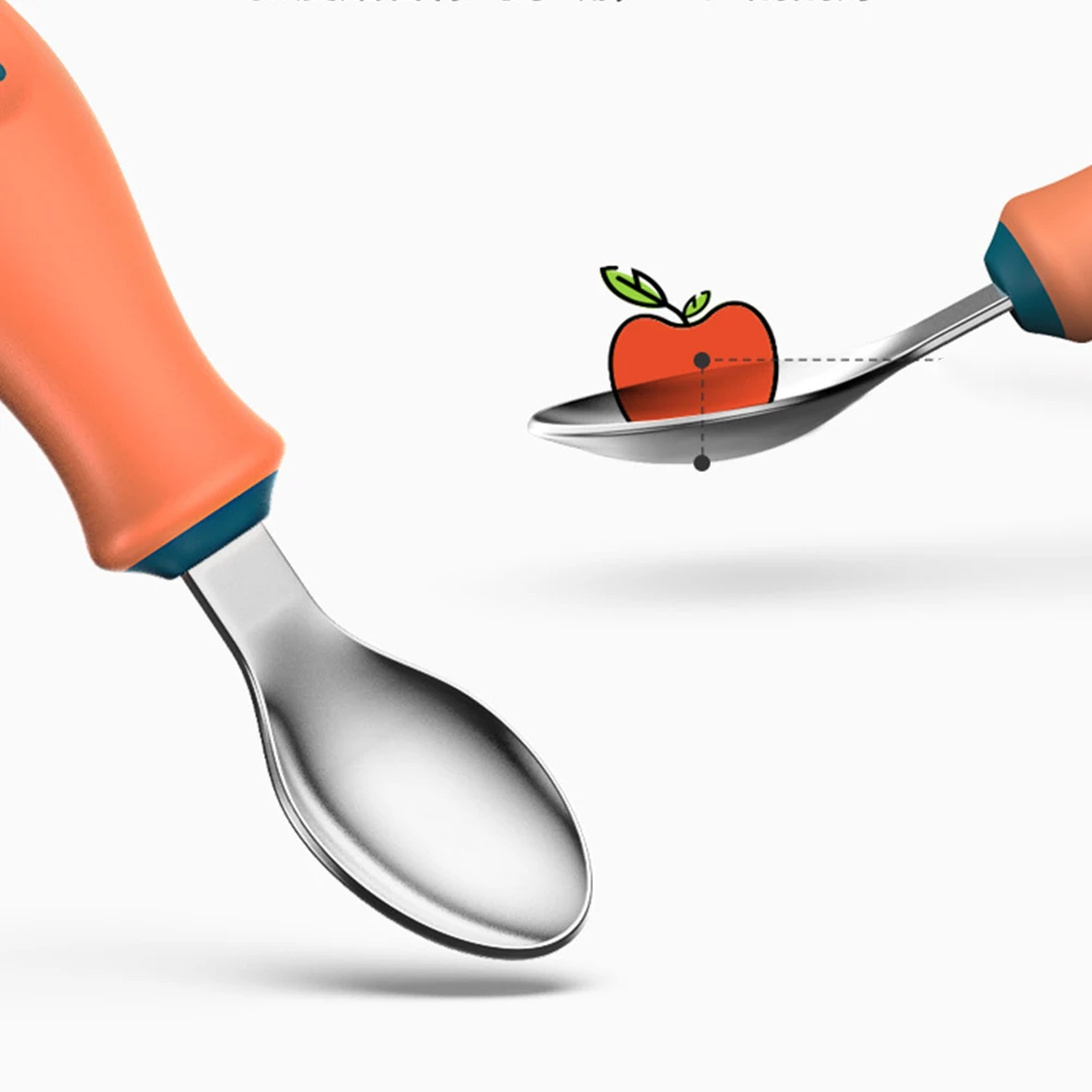

1 Set Stainless Steel Silicone Baby Feeding Spoon Fork Toddler Durable Arc Scoop Head Safe Kids Tableware Toddler Spoons Forks
