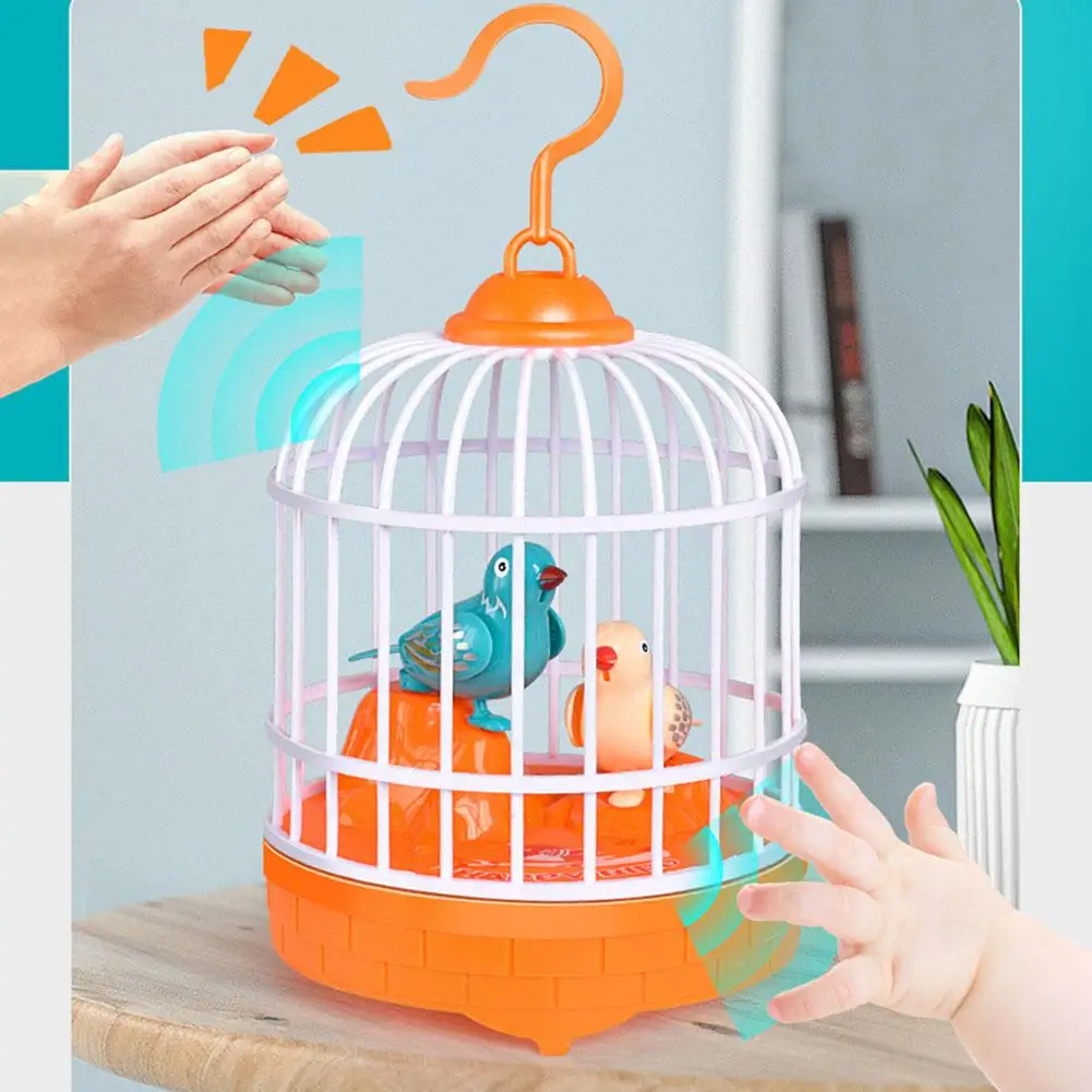 Mini jaula de pájaros de simulación electrónica para niños, juguete con sonido, voz realista, jaula para loros, juguete eléctrico para mascotas para niños