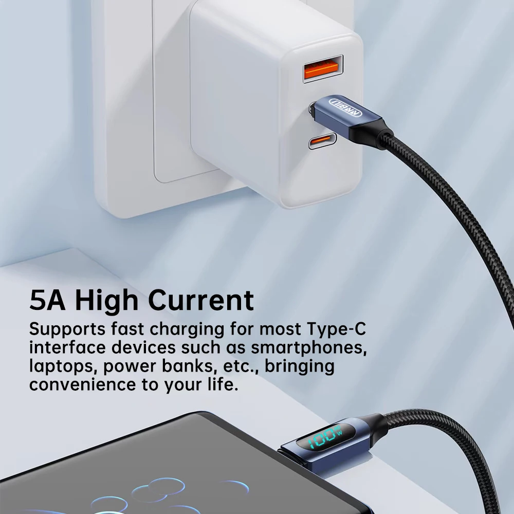 NNBILI نوع C إلى نوع C كابل 100 واط PD شحن سريع شاحن USB C إلى USB C عرض كابل ل Xiaomi POCO F3 Realme Macbook iPad