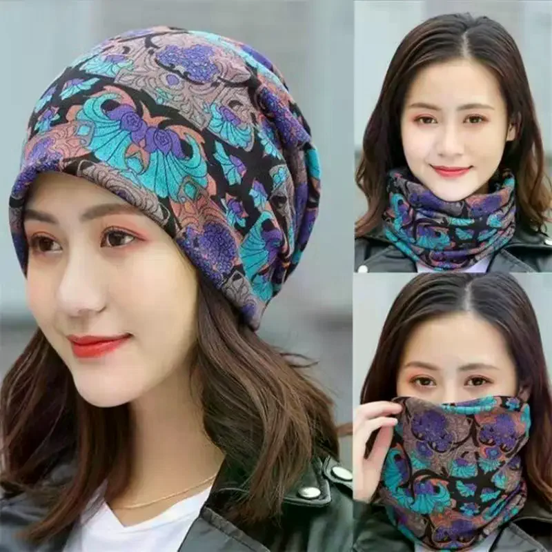 Moda dupla cabeça boné babador torção boné multi-funcional impresso cachecol capa boné pescoço máscara facial lenço boné