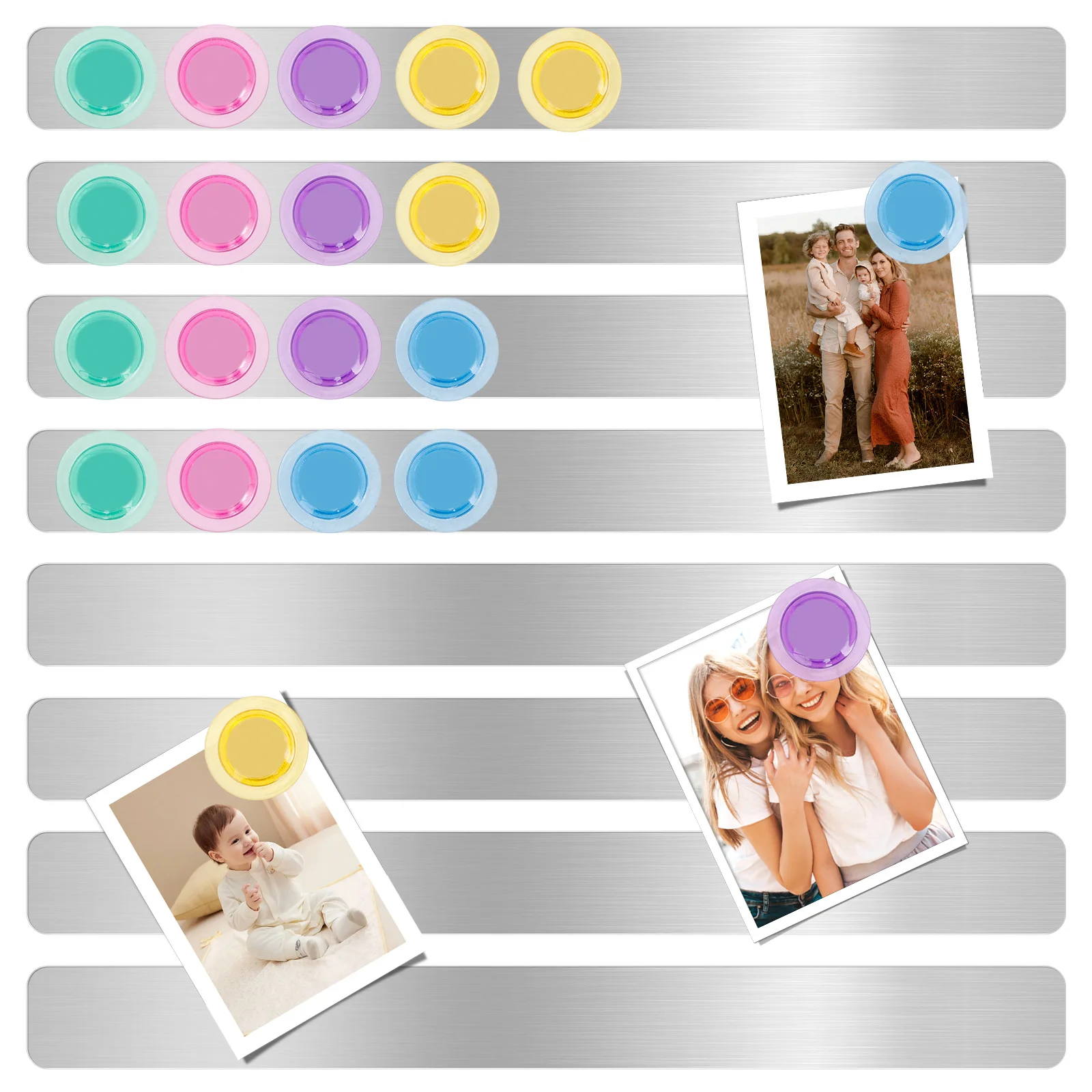 Magnetic Iron Board Strips Magnetic Bulletin Bar Board Memo Strip with 20 Pieces Magnet for Office Home Classroom Metal Strips