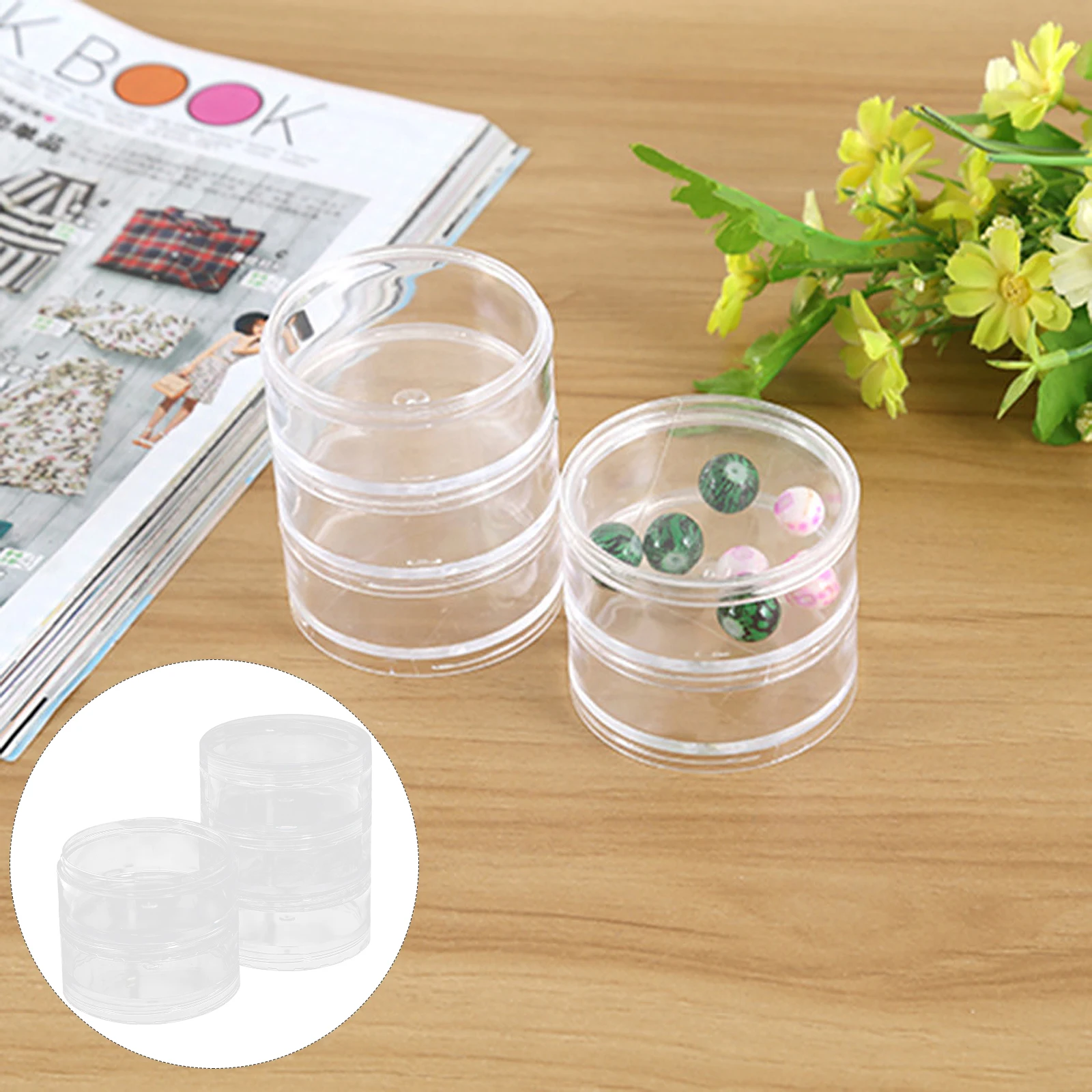 

5 Layer Big Cylinder Stackable Transparent Round Plastic Cosmetics Jewelry Beads Sewing Storage Container