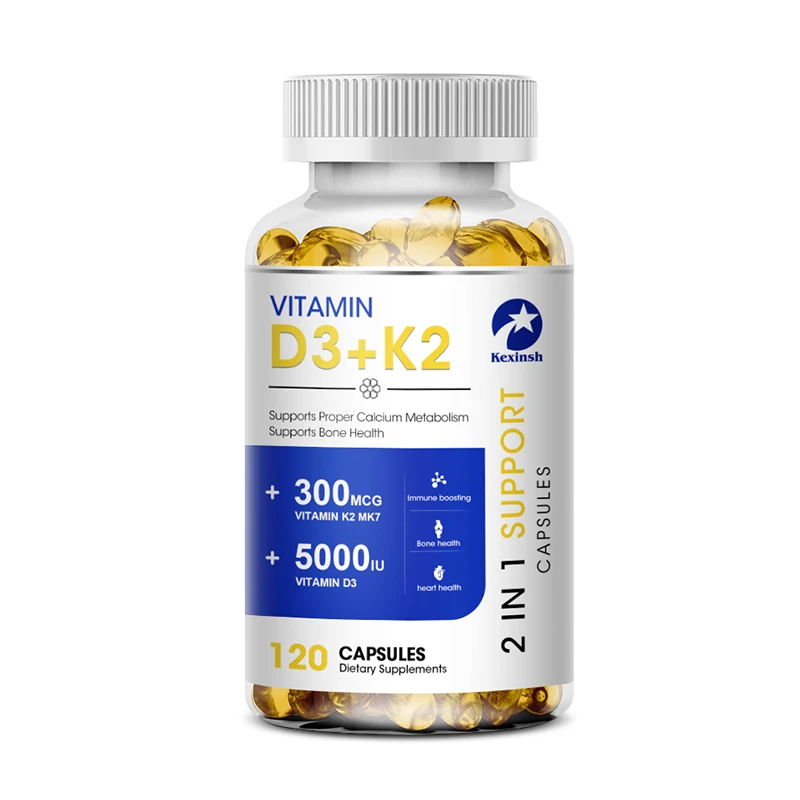 

Kexinsh Vitamin D3K2 Capsules 5000iu Vitamin D3 300mcg K2 Support Teeth Bone Heart Health Joint Health