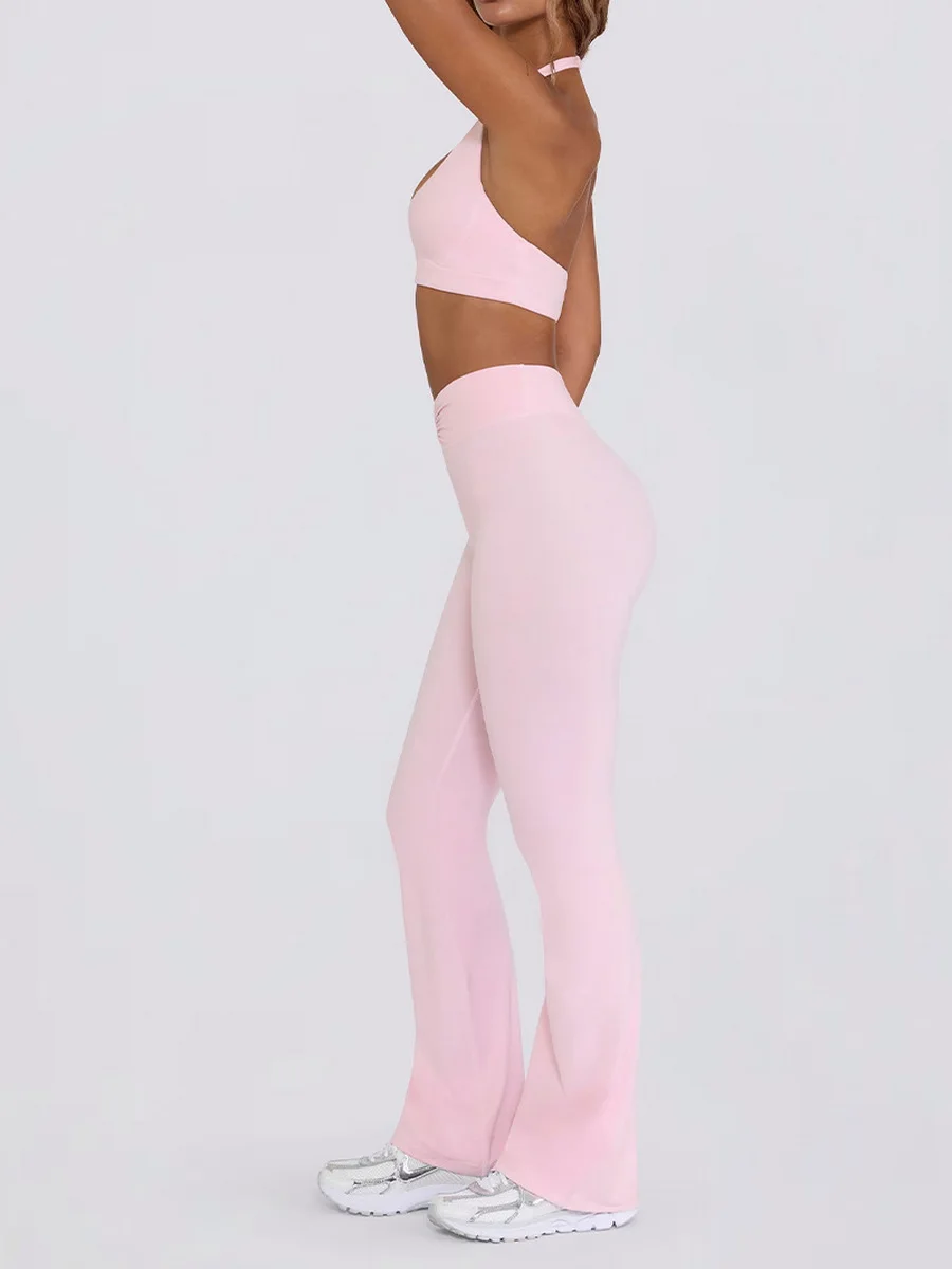 

Wholesale Women's Yoga Suits Neck Hanging Bra Flared Pants Fitness Set