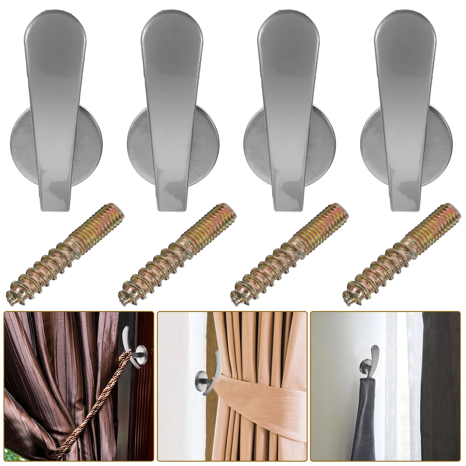 

4Pcs Curtain Tieback Hooks Wall Mounted Metal Drapery Holdbacks Decorative Curtain Accessories for Indoor Window Door Hanging