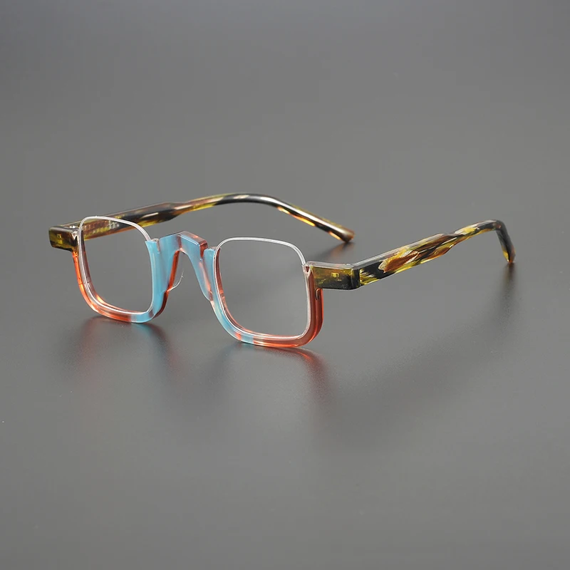 

Niche design fashion square glasses frame retro half frame personality literary multi-color splicing optical prescription glasse