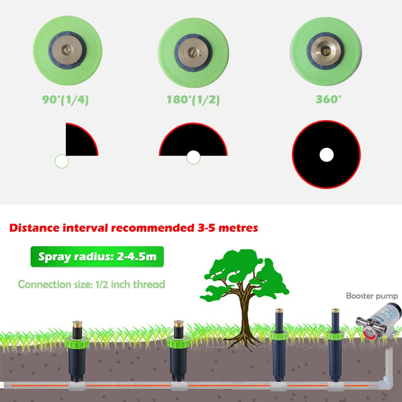 Garden Lawn Automatic Lift Type Sprinkler 90/180/360 Degrees Agriculture Rotate Watering Spray-head Gardening Irrigation Tools