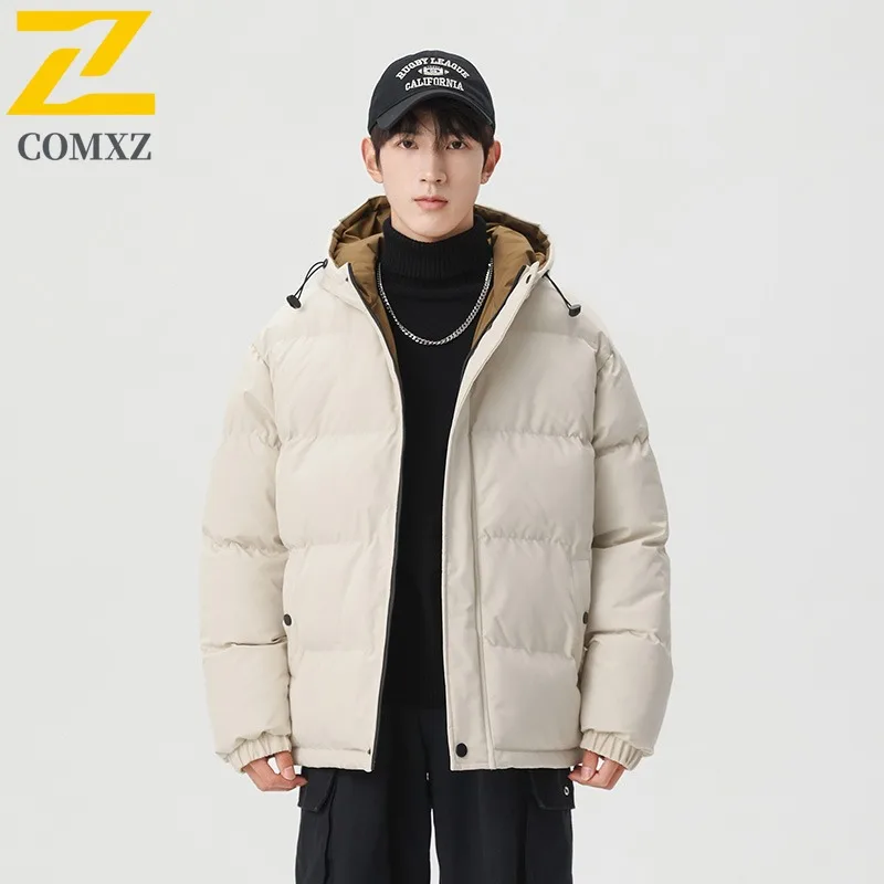 COMXZ Winter New Cotton Men Coat 2025 Unisex Korean Style Hooded Thickened Parker Coat Trendy Sports Casual Outdoor Daily Wear