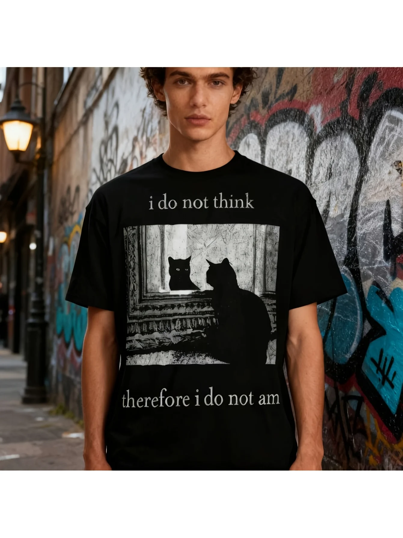 2026 Men'S Vintage Goth Emo Punk Shirt | I Do Not Therefore I Do Not Am, Funny Alphabet Print, Green Crew Neck Tee, Slight Stret
