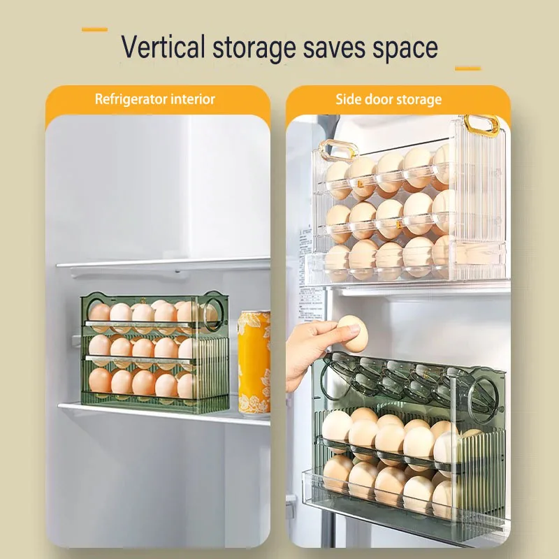 Refrigerator Egg Holder, 3-Layer Flip Fridge Door Egg Storage Rack, Tray Container, Space Saver, Egg Organizer Box, Shelf for Ki