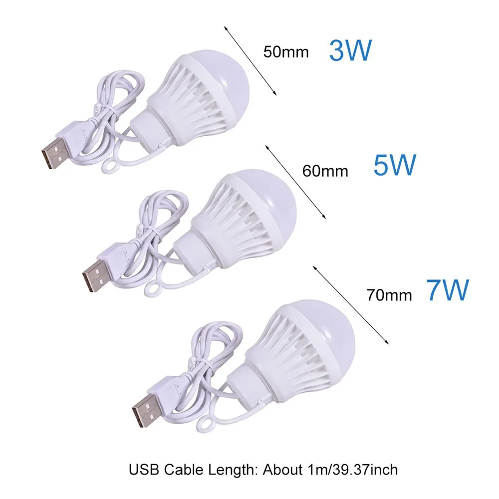 7W 5W 3W USB switch Lamp Bulb 5V Portable Camping Lantern Lamp LED USB Power Reading Book Light For Outdoor Camping Tent Light