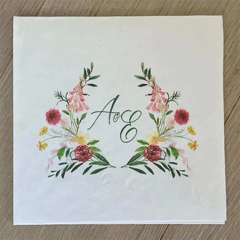 50PCS Custom Wedding Cocktail Napkins, you provide your artwork! Personalized Cocktail Napkins, White or Ecru printed full color