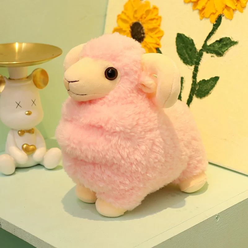 Muñeco de peluche de cordero bonito de 25cm, juguete de peluche amarillo, blanco, rosa, pastizales, oveja, peluche de pie, rosa, amarillo, blanco, regalo de cumpleaños