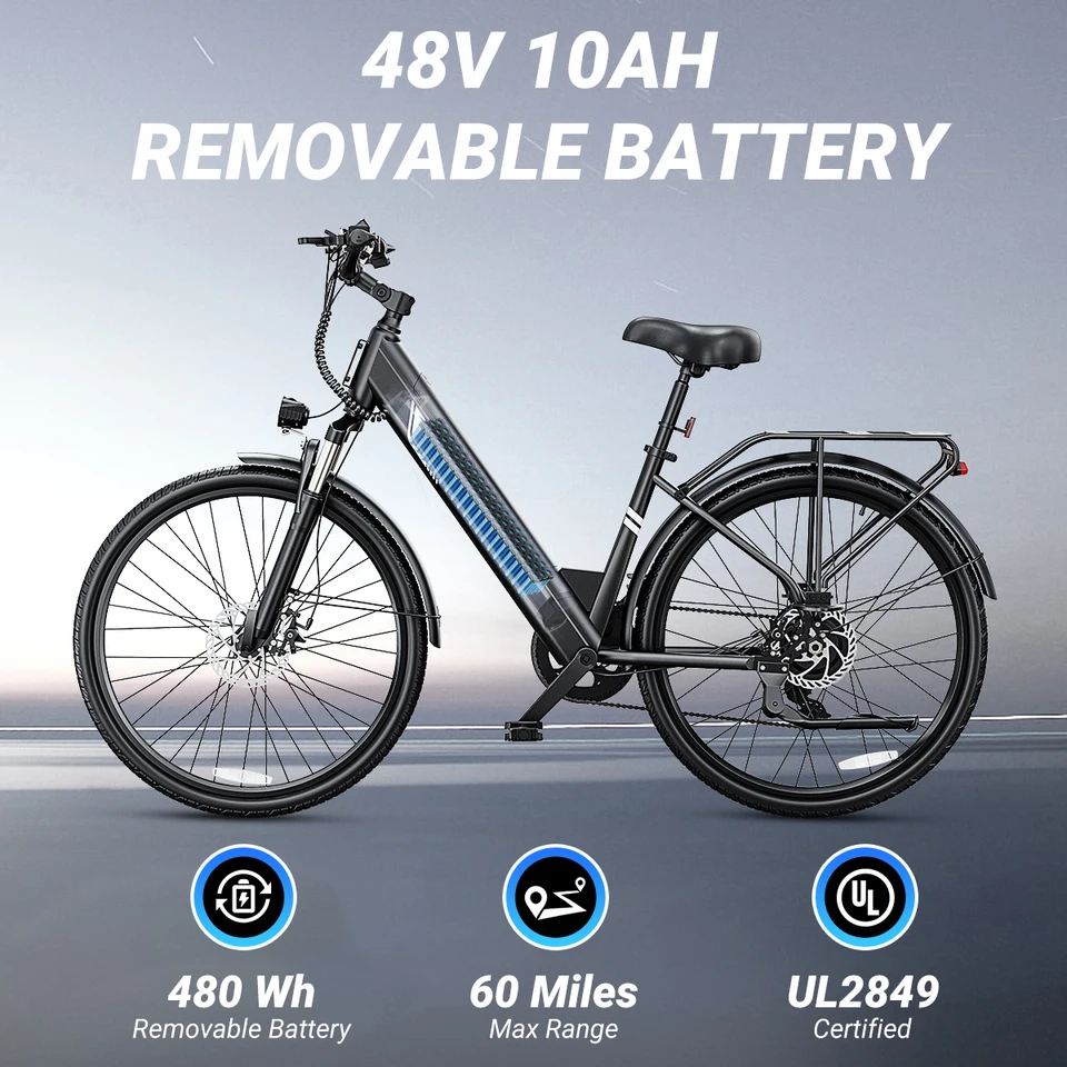 【1 Year Warranty】DYU C7 Electric Bicycle Peak 1000W Motor 480WH Lithium Battery Electric Bike 26 Inch City E bike，UL2849 image 3