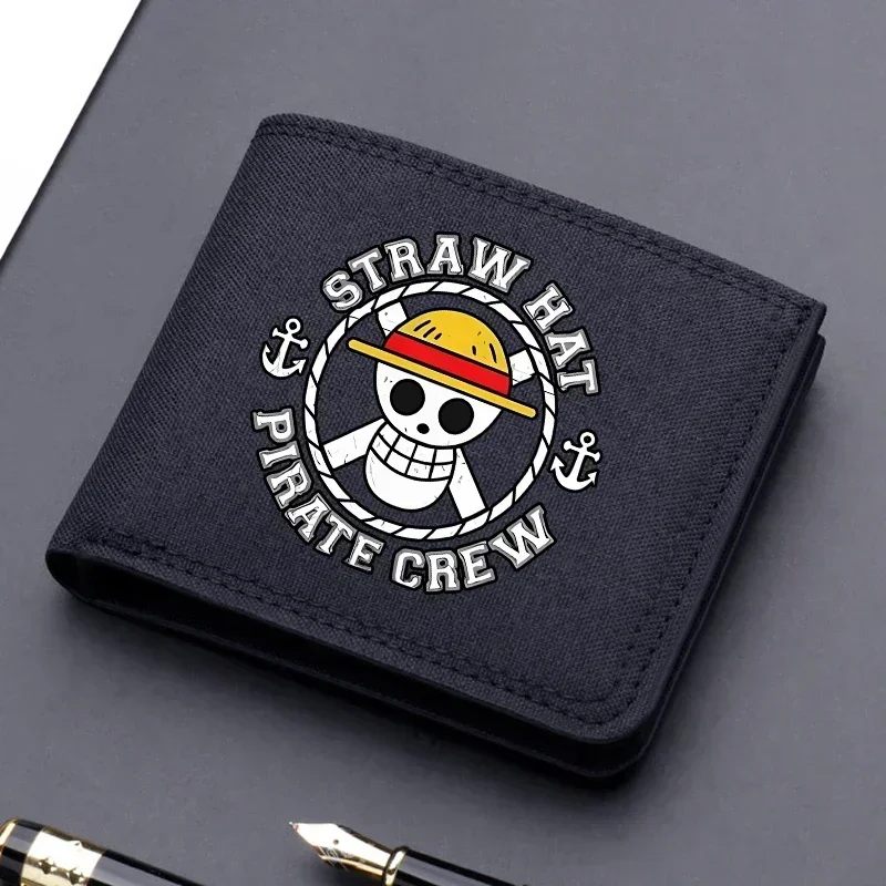 One Pieces Canvas Wallet Anime Luffy Zoro Short Folding Purse Cartoon Boy Card Holder Cute Kids Coin Photo Case Birthday Gifts